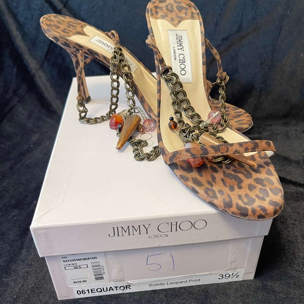 Jimmy Choo Leopard Print suede Erin Heels with charm embellishment